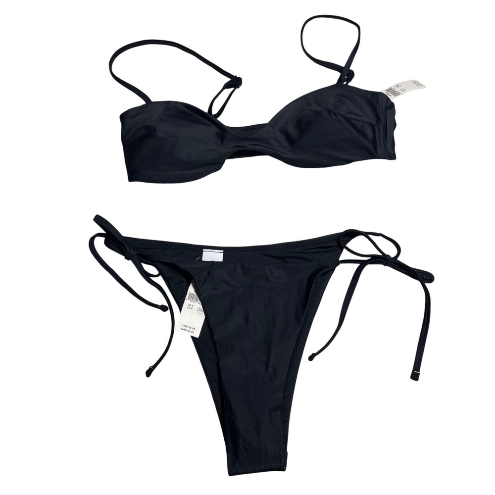 Aerie Real Good Black Bikini Set Small NWT Cheeky Side Tie Swimsuit